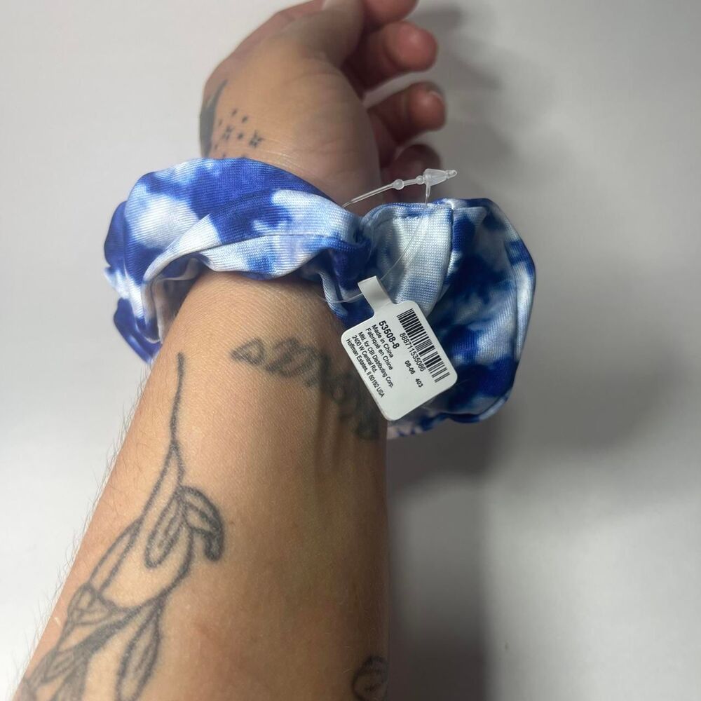 Blue and white tie-dye scrunchie from Claire’s